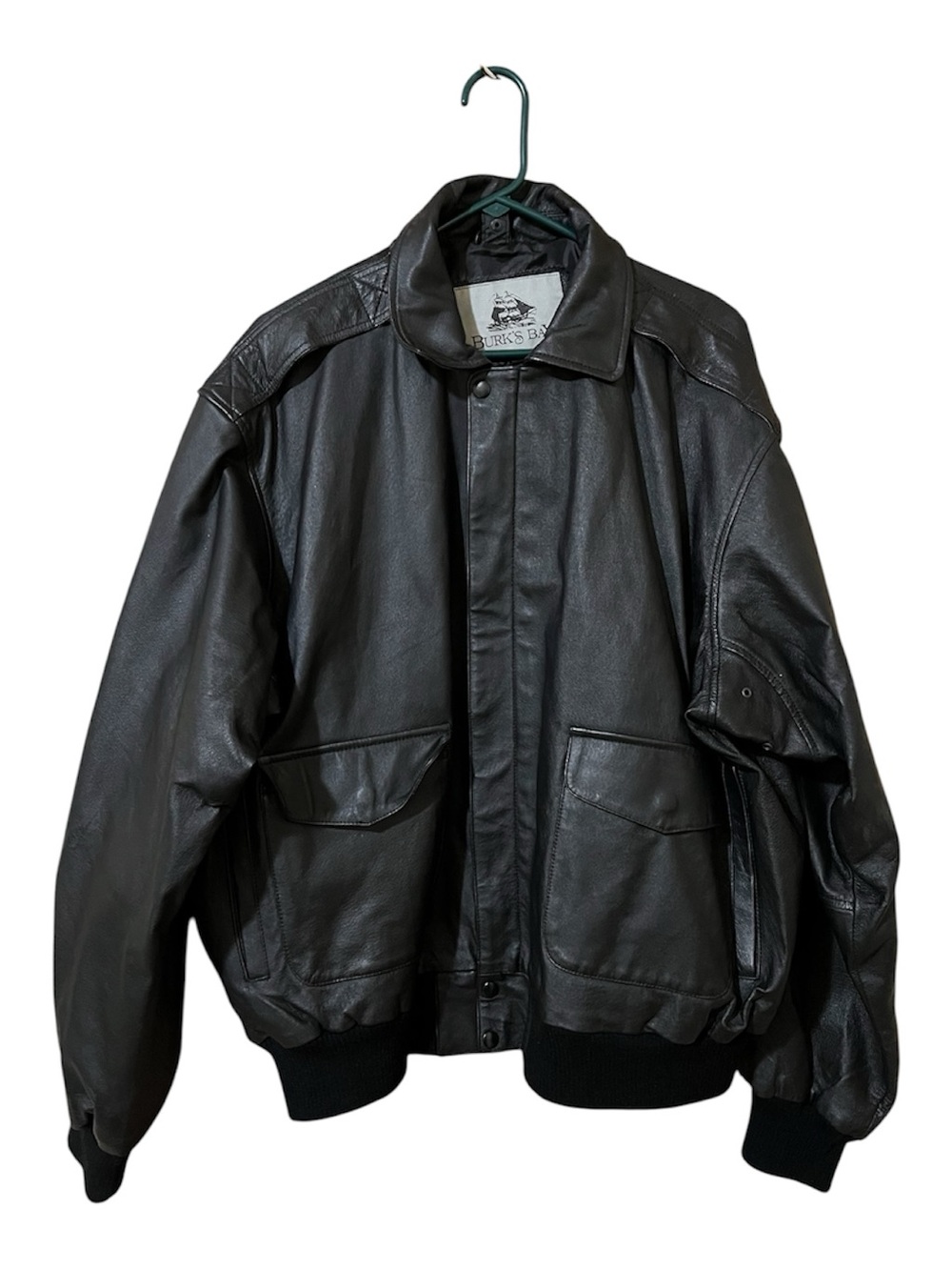 Men's Black Leather Bomber Jacket by